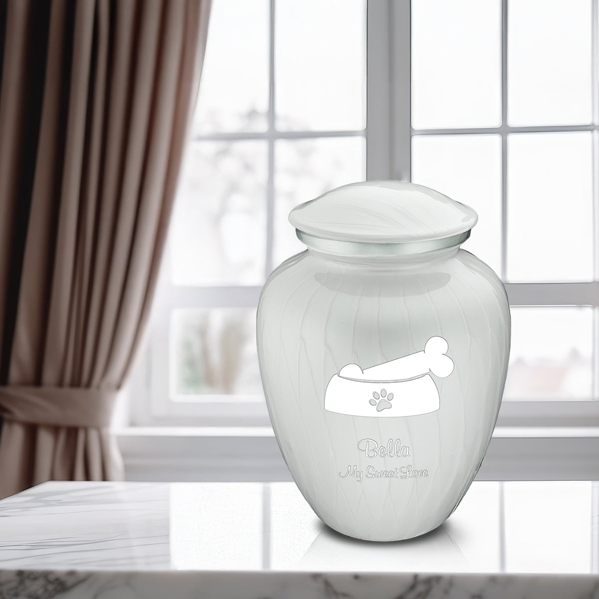 Large Embrace Pearl White Pet Dog Bone Cremation Urn