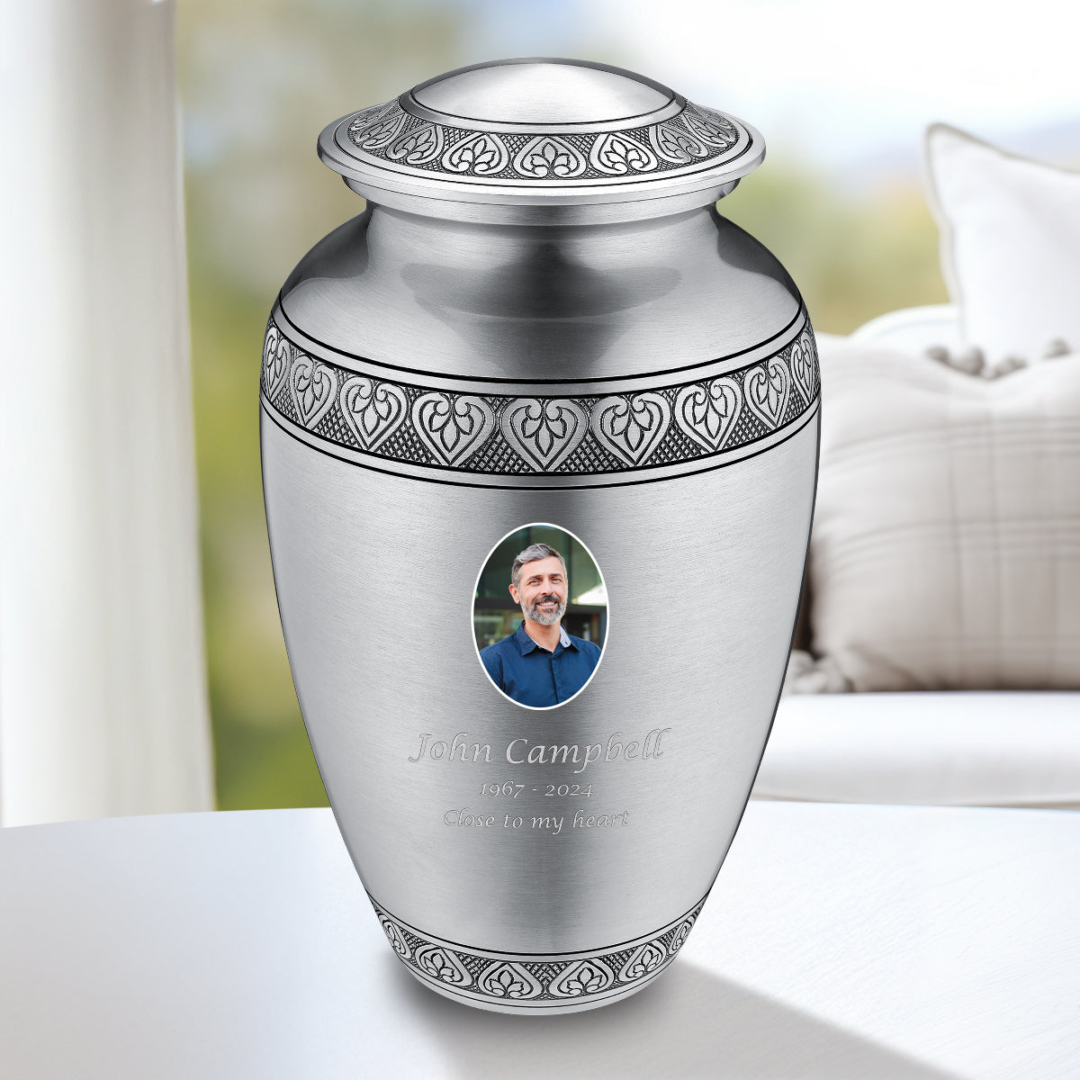 Adult Classic Pewter Portrait Cremation Urn - COMFORT by LoveUrns