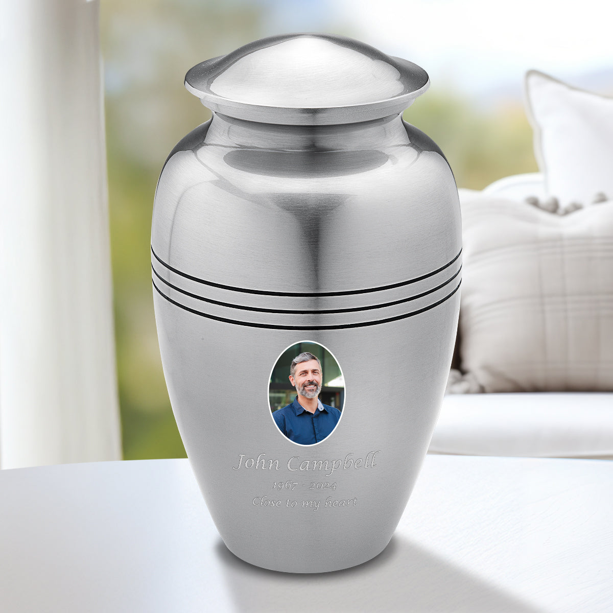 Adult Radiance Pewter Portrait Cremation Urn - COMFORT by LoveUrns