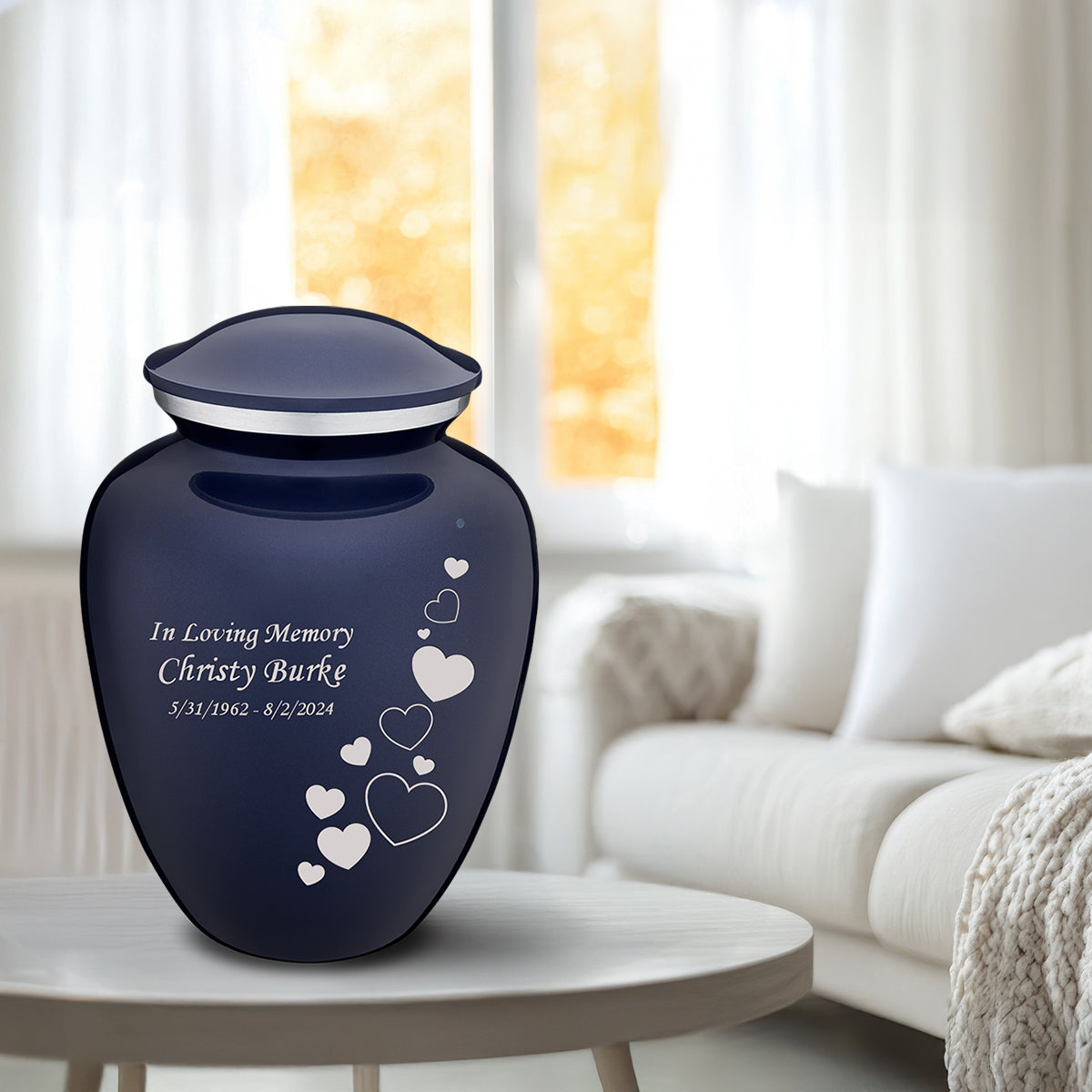 Adult Embrace Cobalt Blue Floating Heart Cremation Urn
