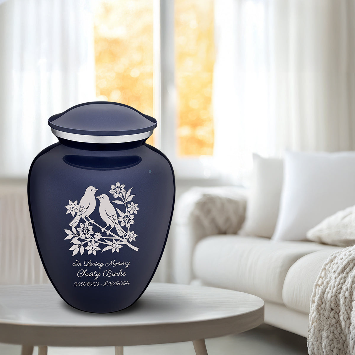 Adult Embrace Cobalt Blue Songbirds Cremation Urn