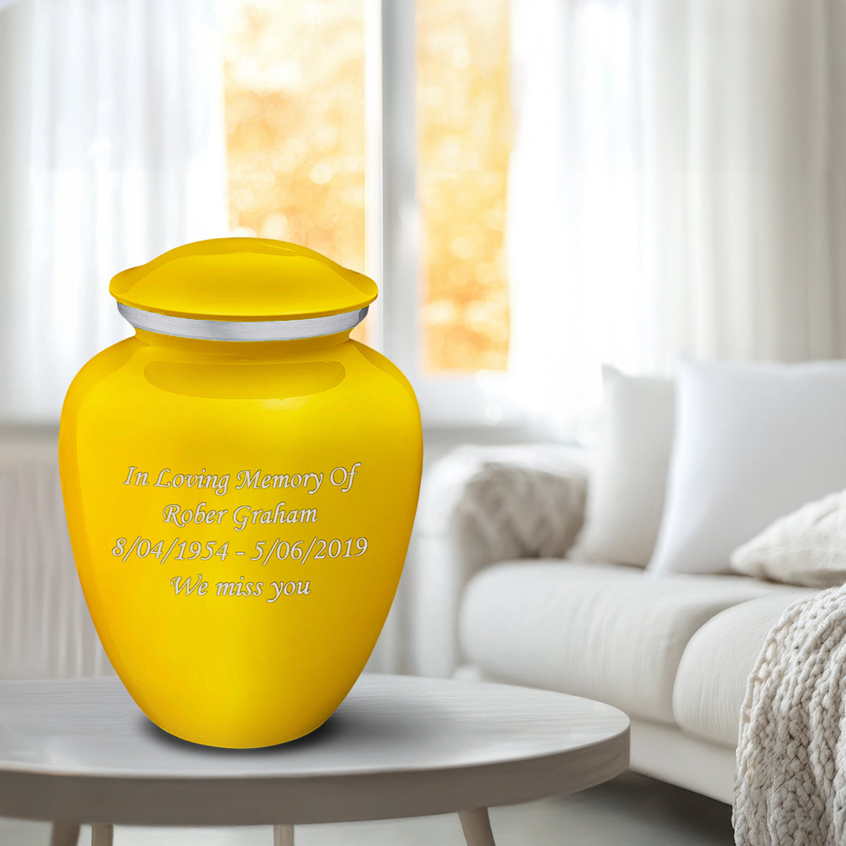 Adult Embrace Yellow Custom Engraved Cremation Urn