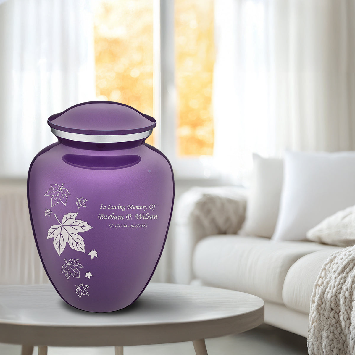 Adult Embrace Purple Falling Leaves Cremation Urn