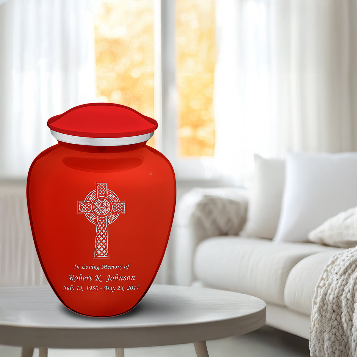 Adult Embrace Bright Red Celtic Cross Cremation Urn