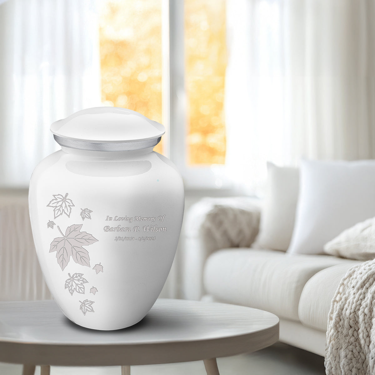 Adult Embrace White Falling Leaves Cremation Urn
