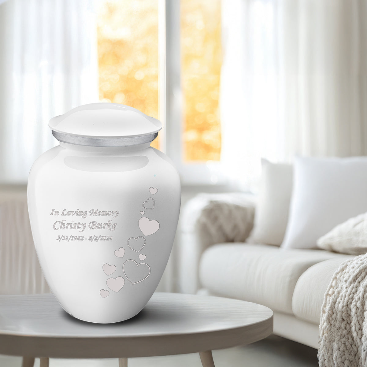 Adult Embrace White Floating Heart Cremation Urn