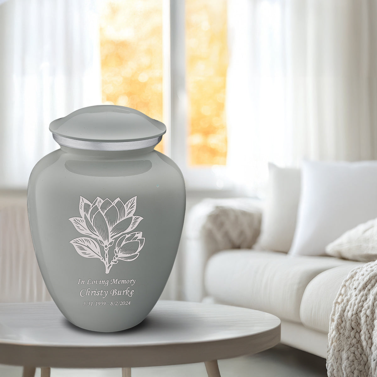 Adult Embrace Slate Grey Magnolia Flower Cremation Urn