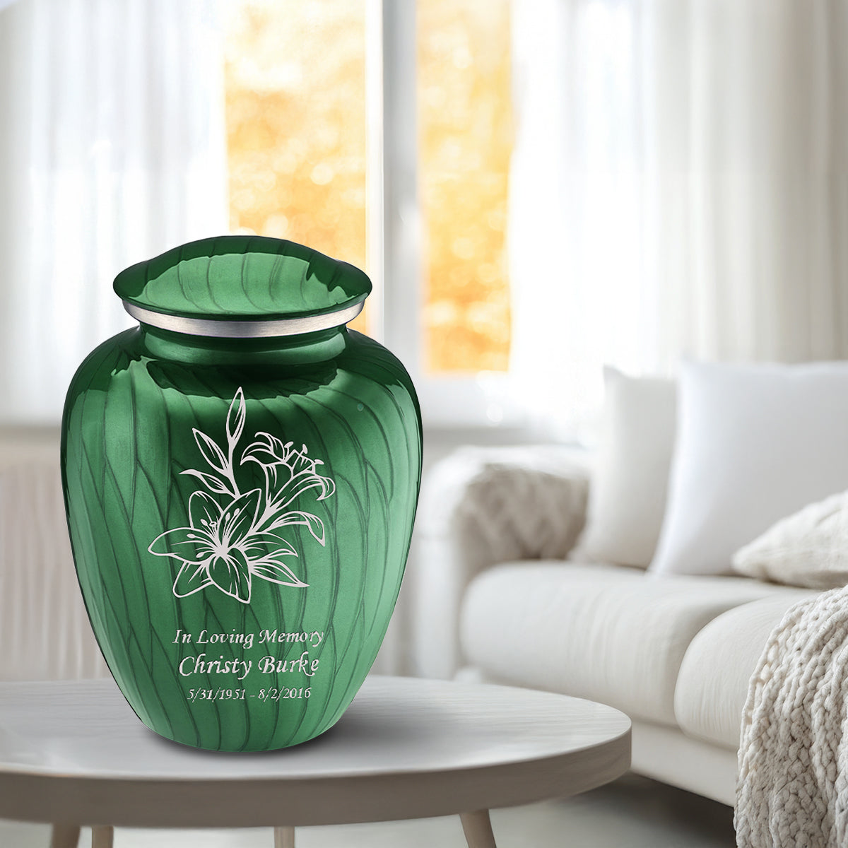 Adult Embrace Pearl Green Lily Cremation Urn