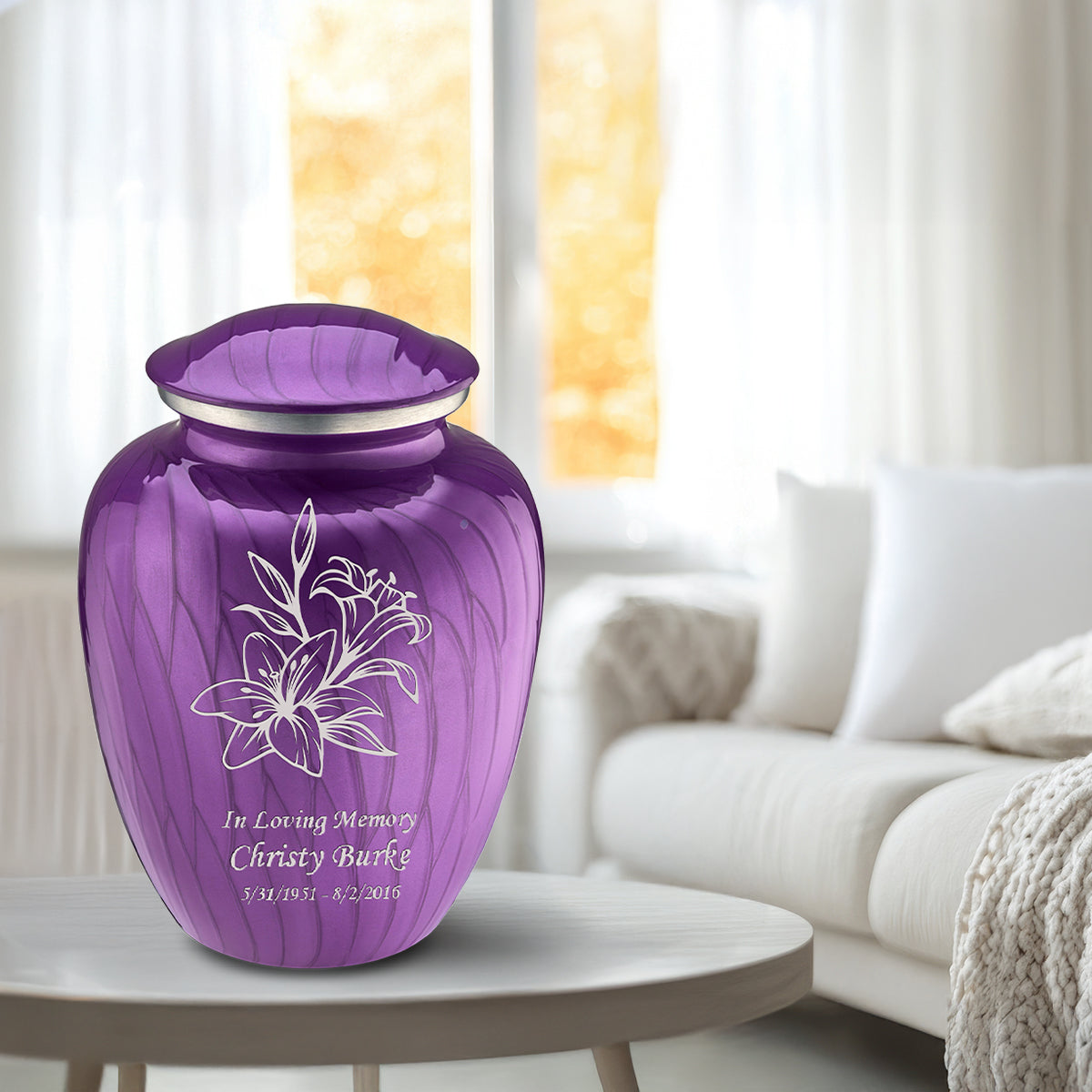 Adult Embrace Pearl Purple Lily Cremation Urn
