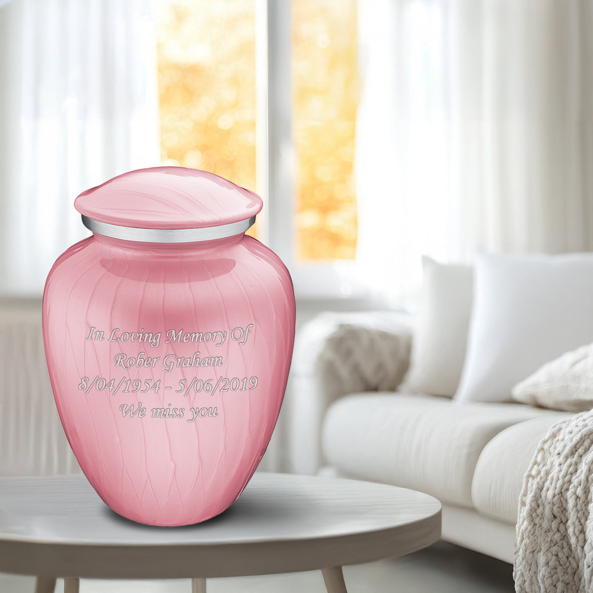 Adult Embrace Pearl Light Pink Custom Engraved Cremation Urn