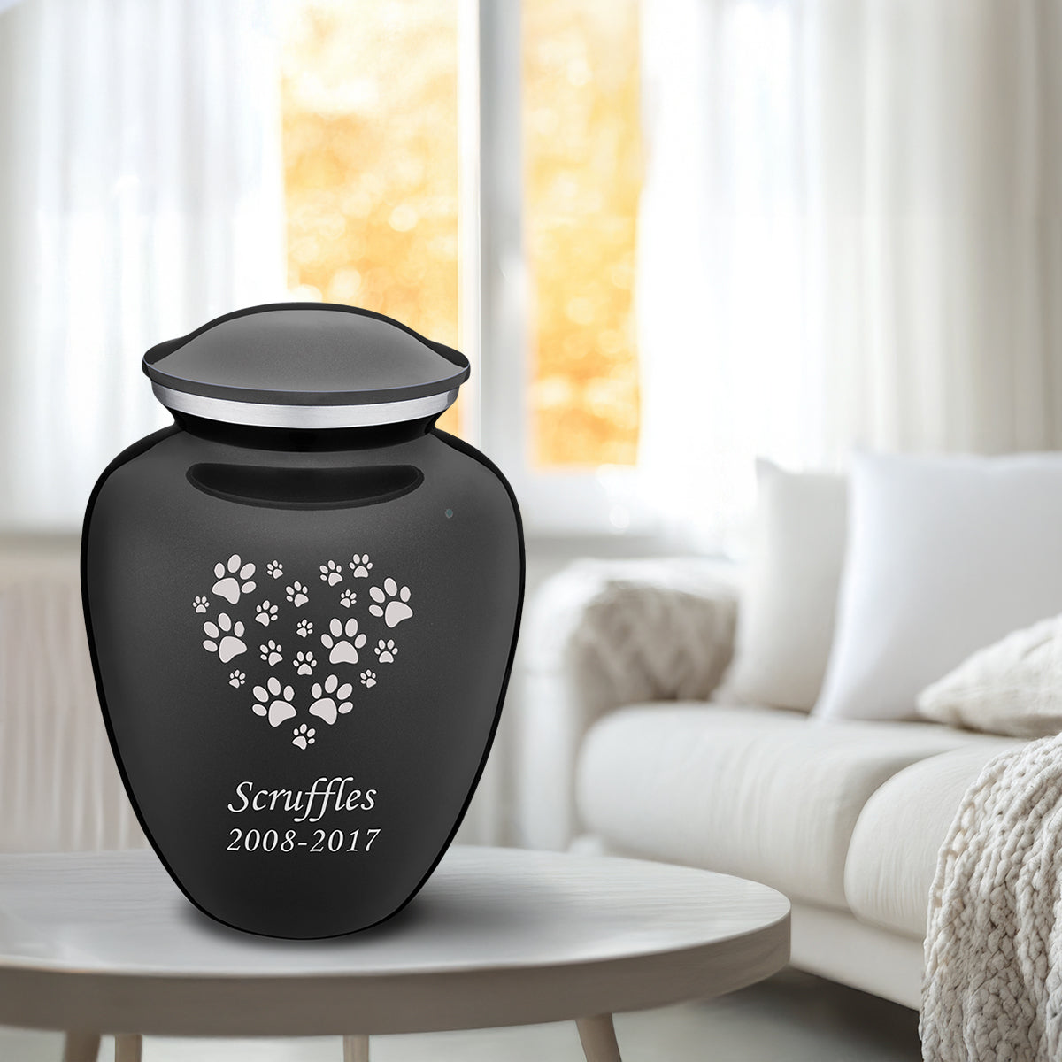 Large Embrace Charcoal Heart Paws Pet Cremation Urn