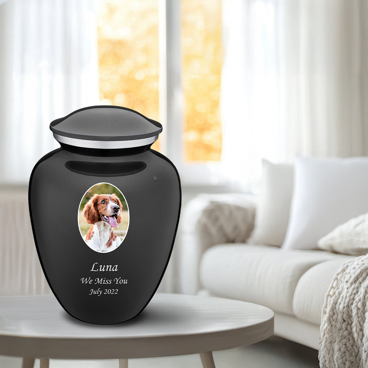 Adult Pet Embrace Charcoal Portrait Cremation Urn