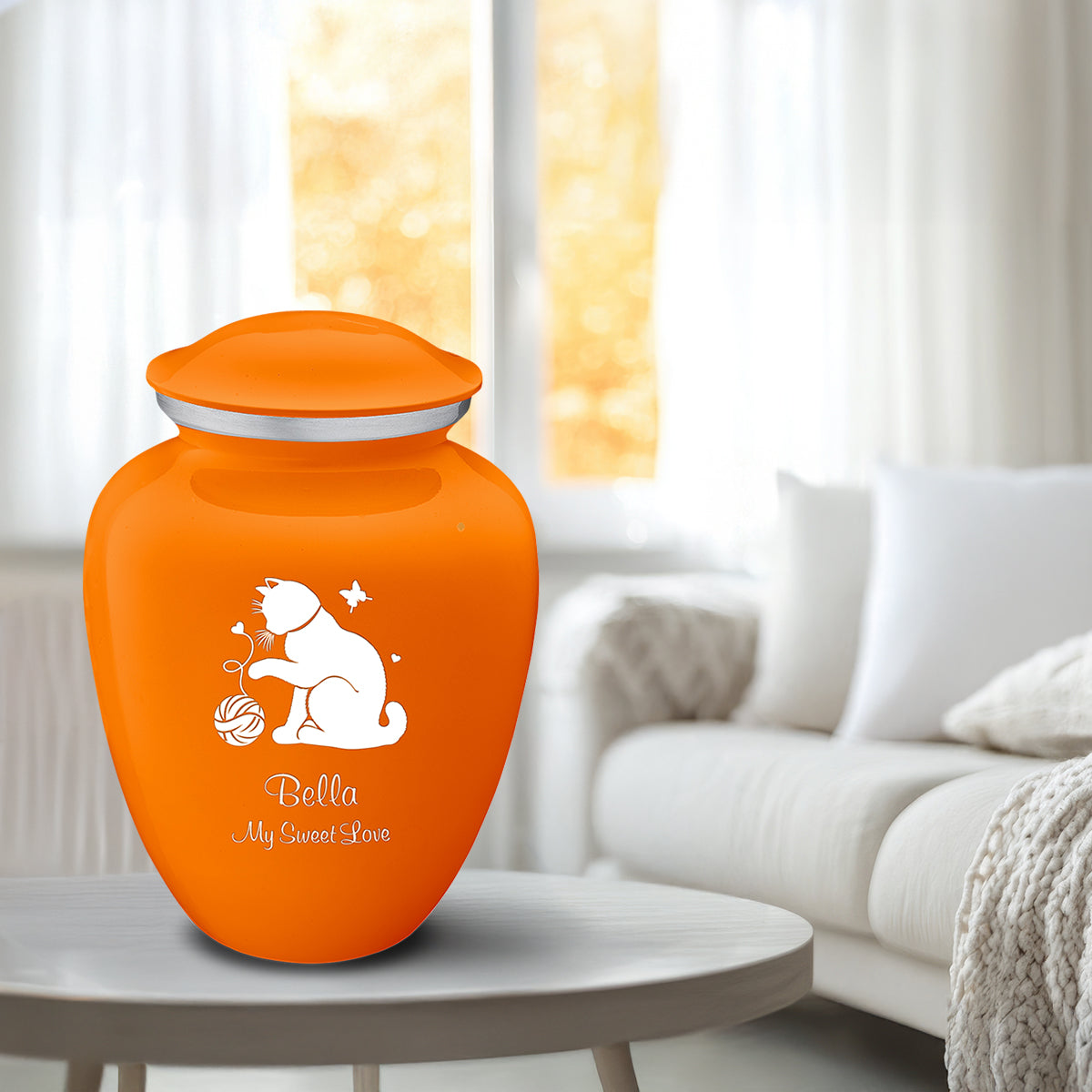 Large Embrace Burnt Orange Pet Fun Cat Cremation Urn