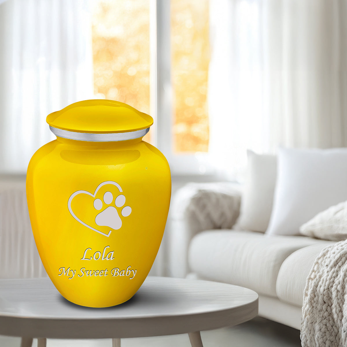 Large Embrace Yellow Single Paw Heart Pet Cremation Urn