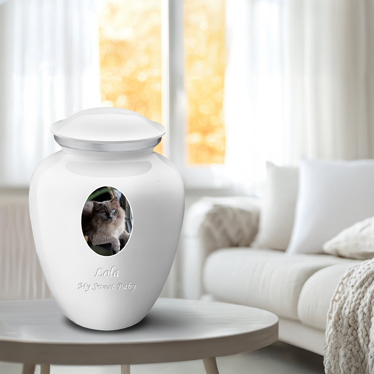Adult Pet Embrace White Portrait Cremation Urn
