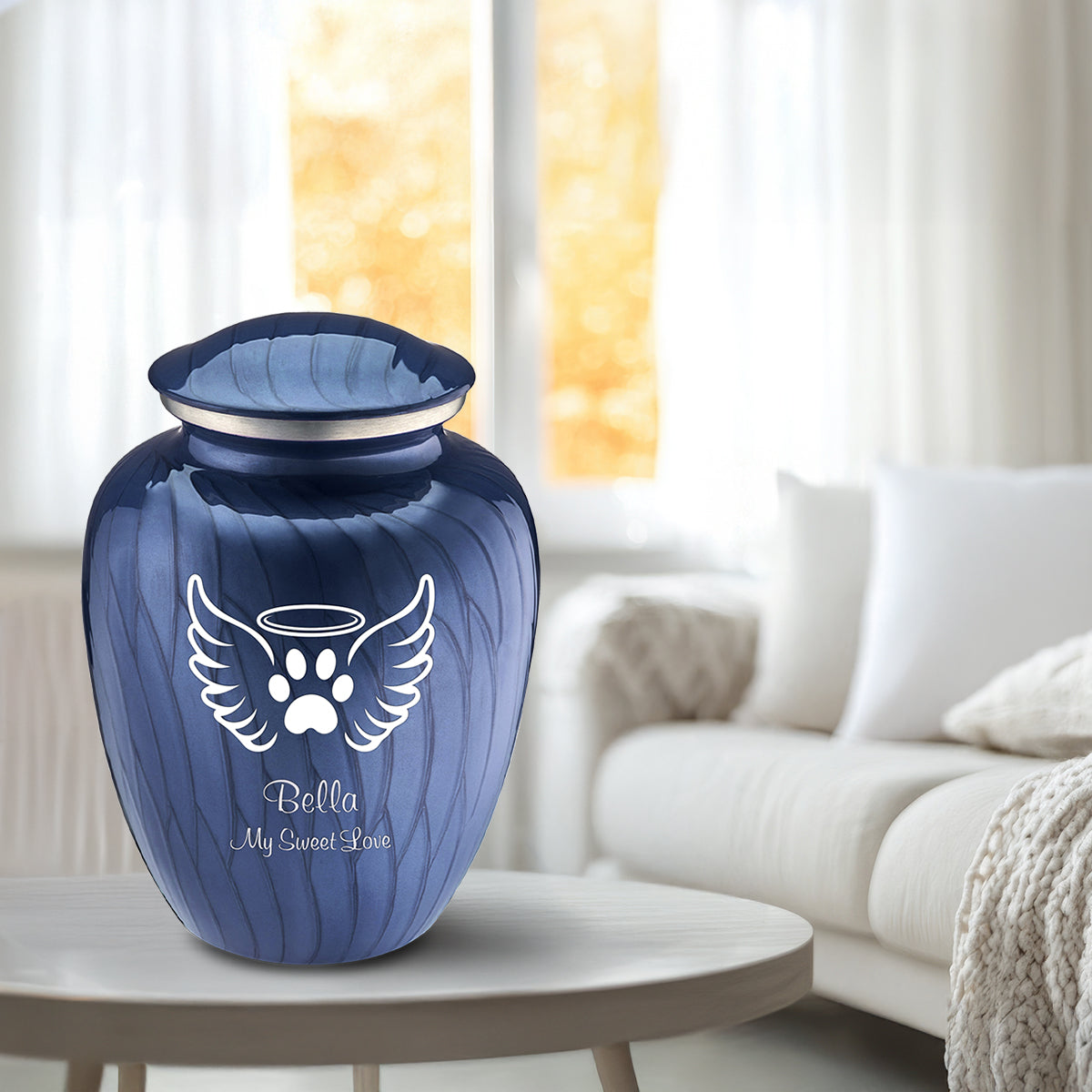 Large Embrace Pearl Cobalt Blue Pet Angel Wings Cremation Urn