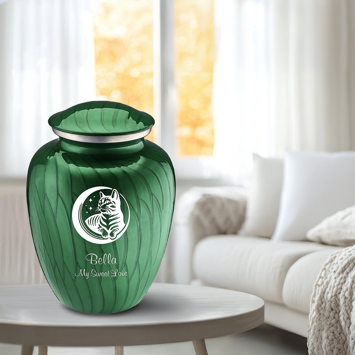 Large Embrace Pearl Green Pet Cute Cat Cremation Urn