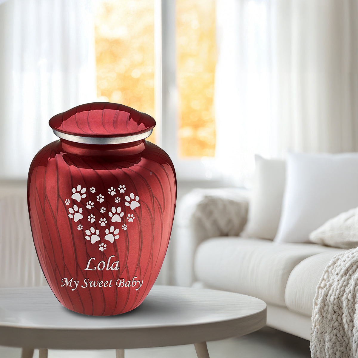 Large Embrace Pearl Candy Red Heart Paws Pet Cremation Urn