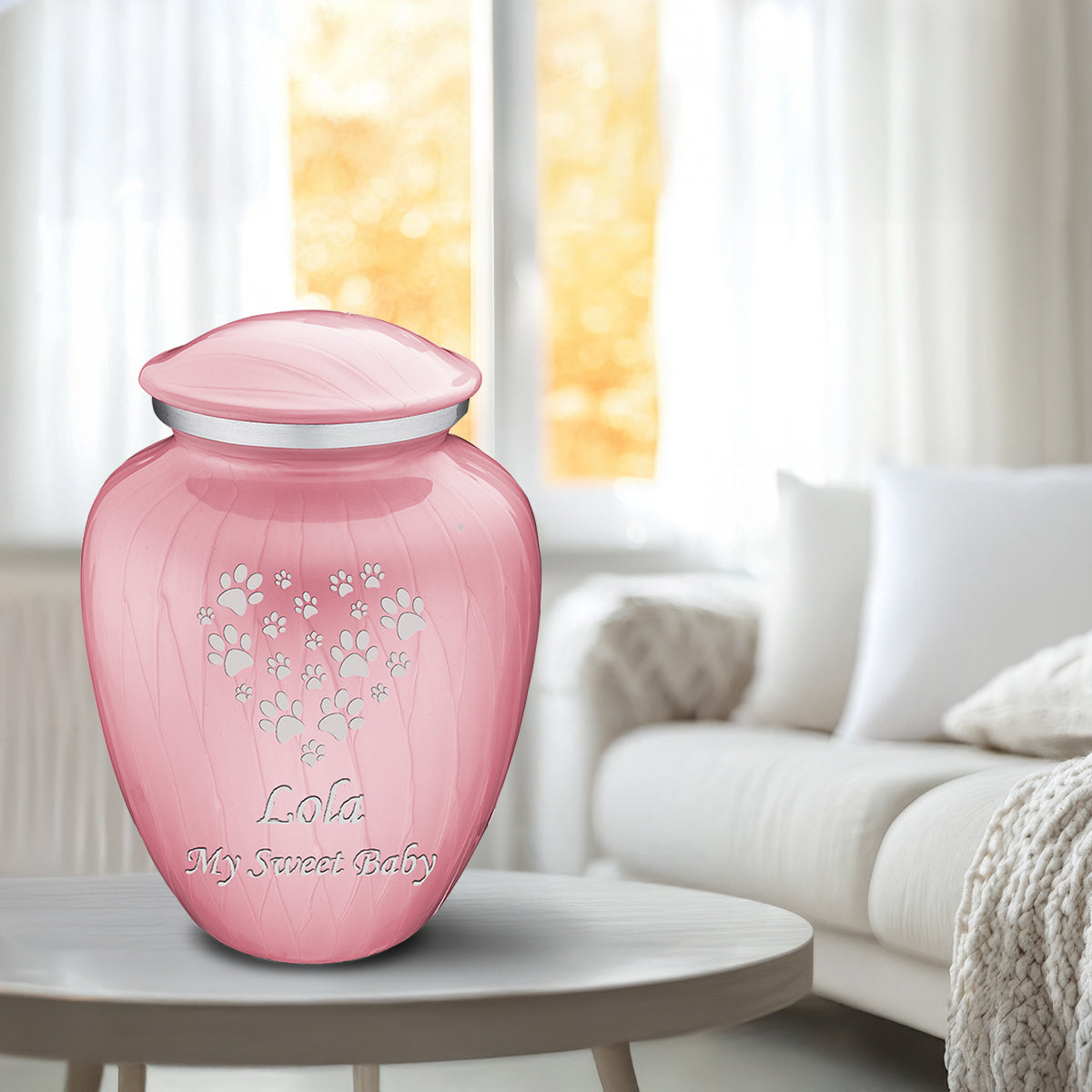 Large Embrace Pearl Light Pink Heart Paws Pet Cremation Urn