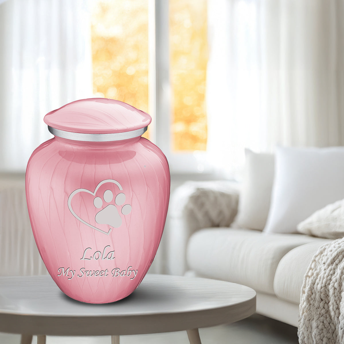 Large Embrace Pearl Light Pink Single Paw Heart Pet Cremation Urn