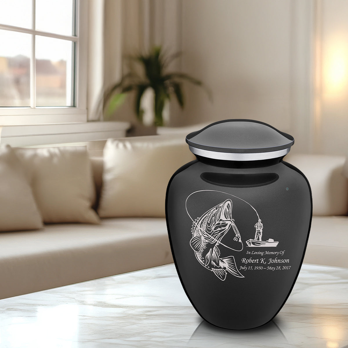 Adult Embrace Charcoal Grey Fishing Cremation Urn