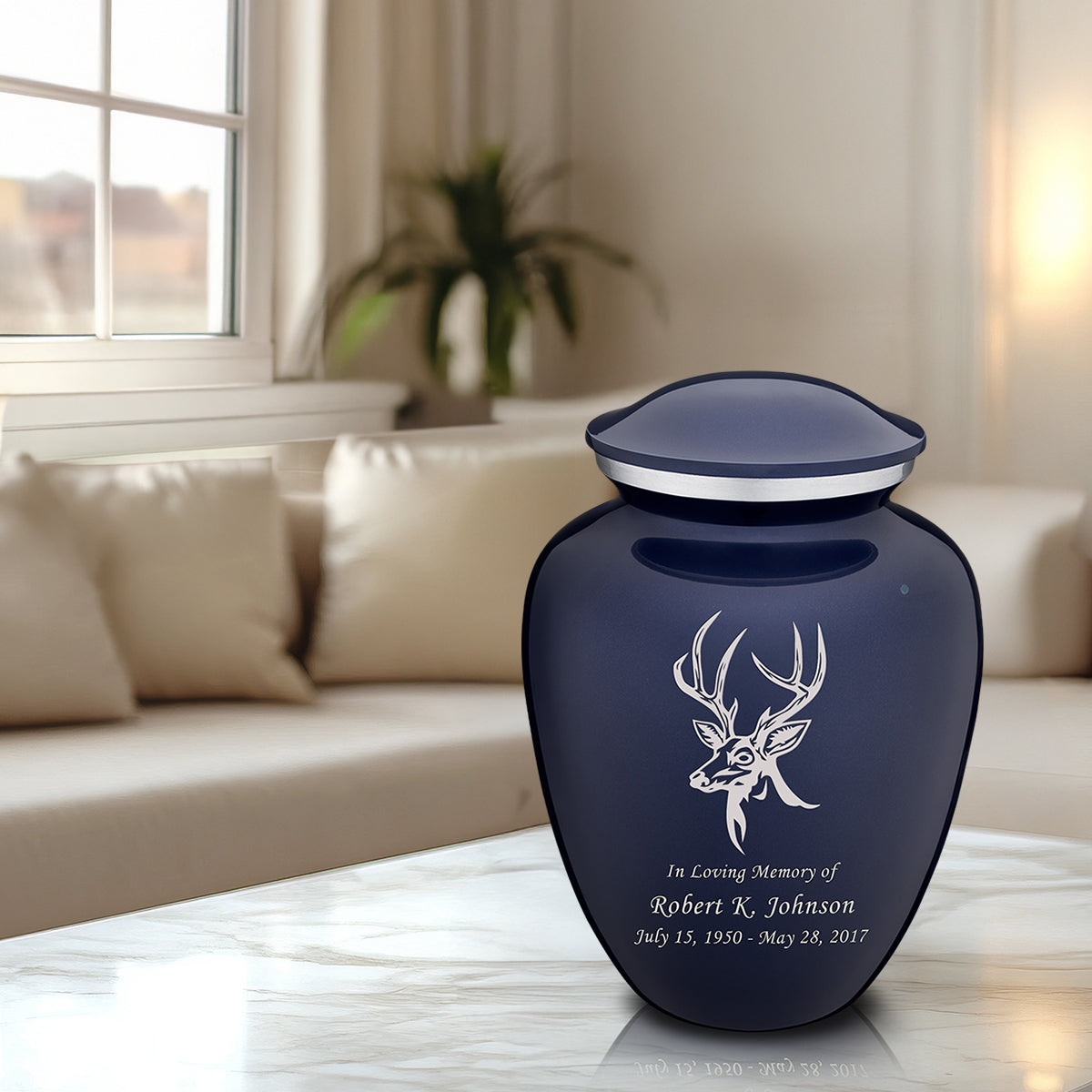 Adult Embrace Cobalt Blue Deer Cremation Urn