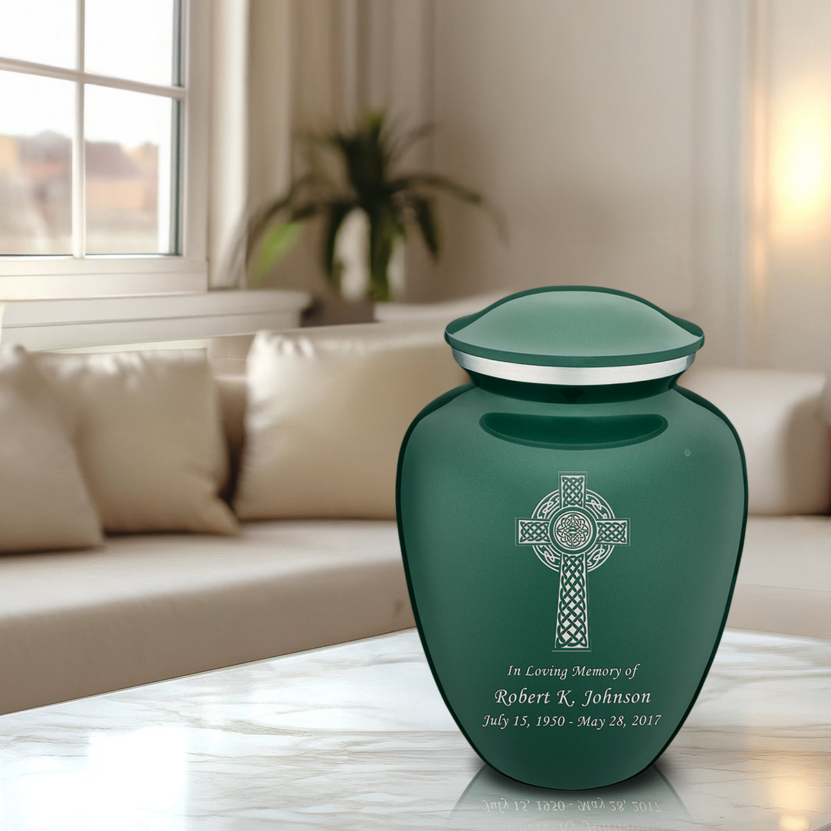 Adult Embrace Green Celtic Cross Cremation Urn