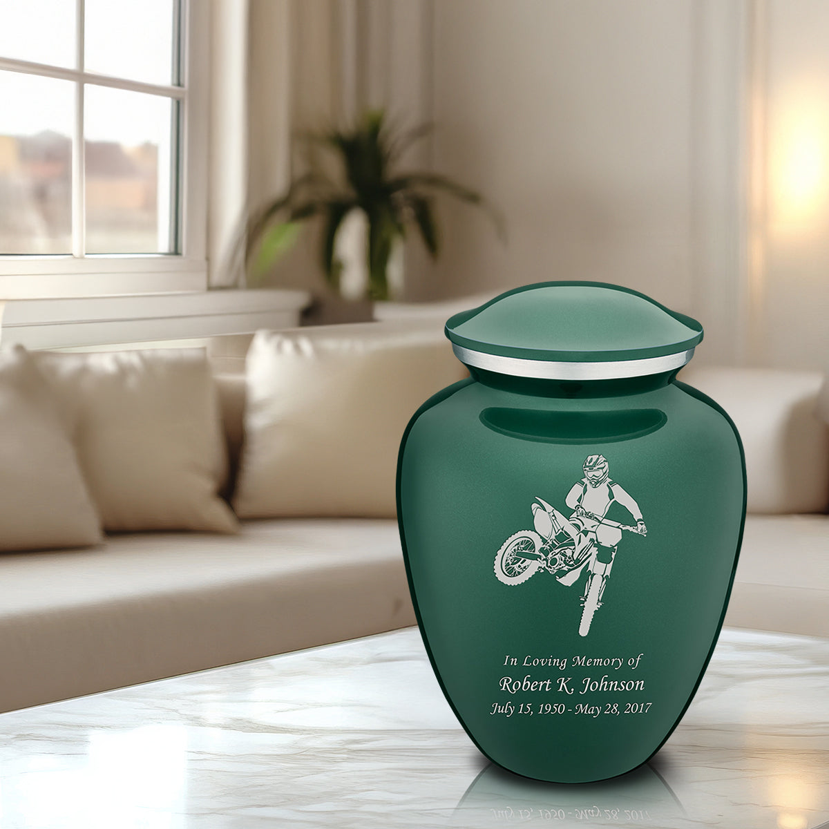 Adult Embrace Green Dirt Bike Cremation Urn