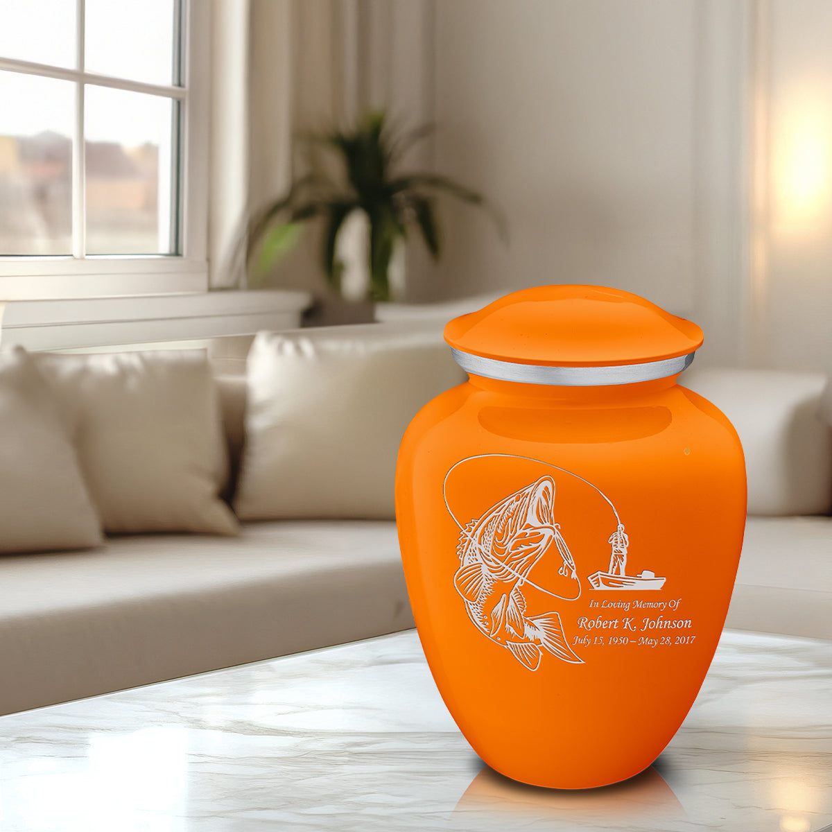 Adult Embrace Burnt Orange Fishing Cremation Urn