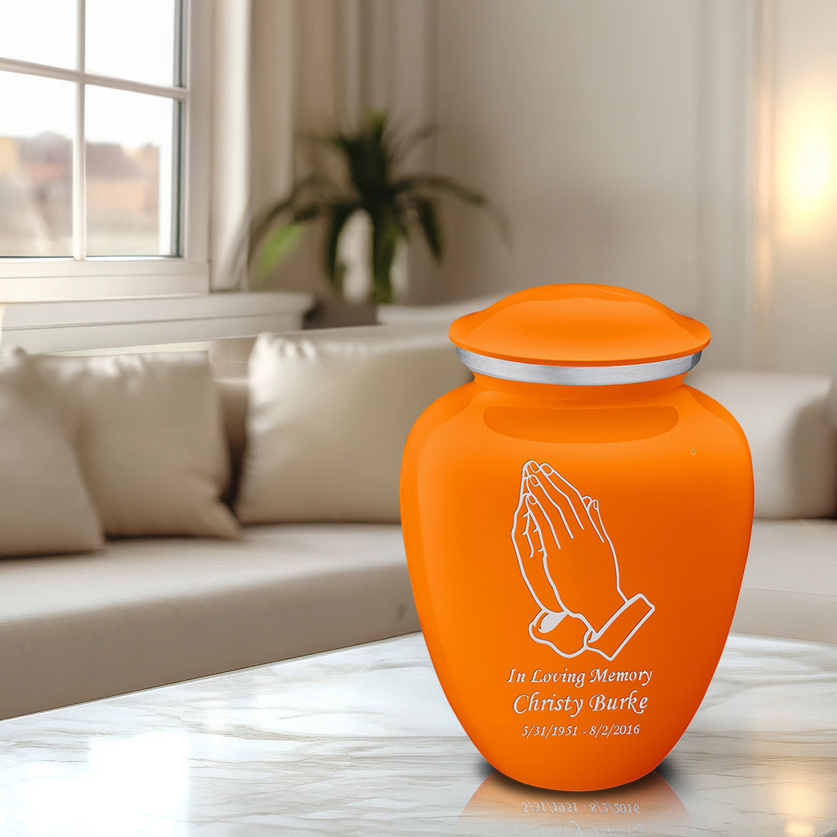 Adult Embrace Burnt Orange Praying Hands Cremation Urn