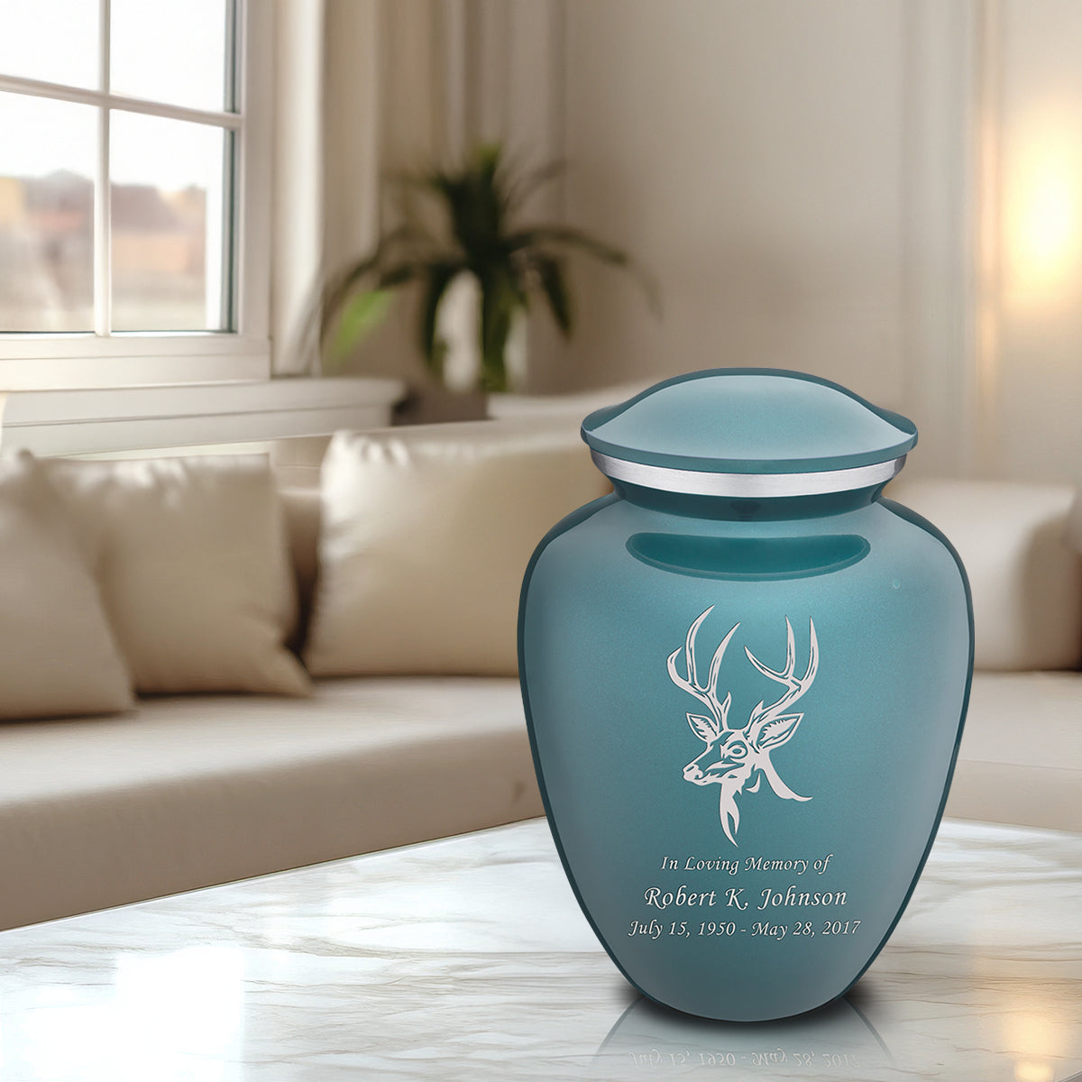 Adult Embrace Teal Deer Cremation Urn