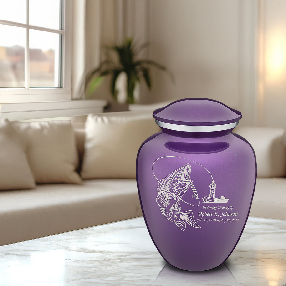 Adult Embrace Purple Fishing Cremation Urn