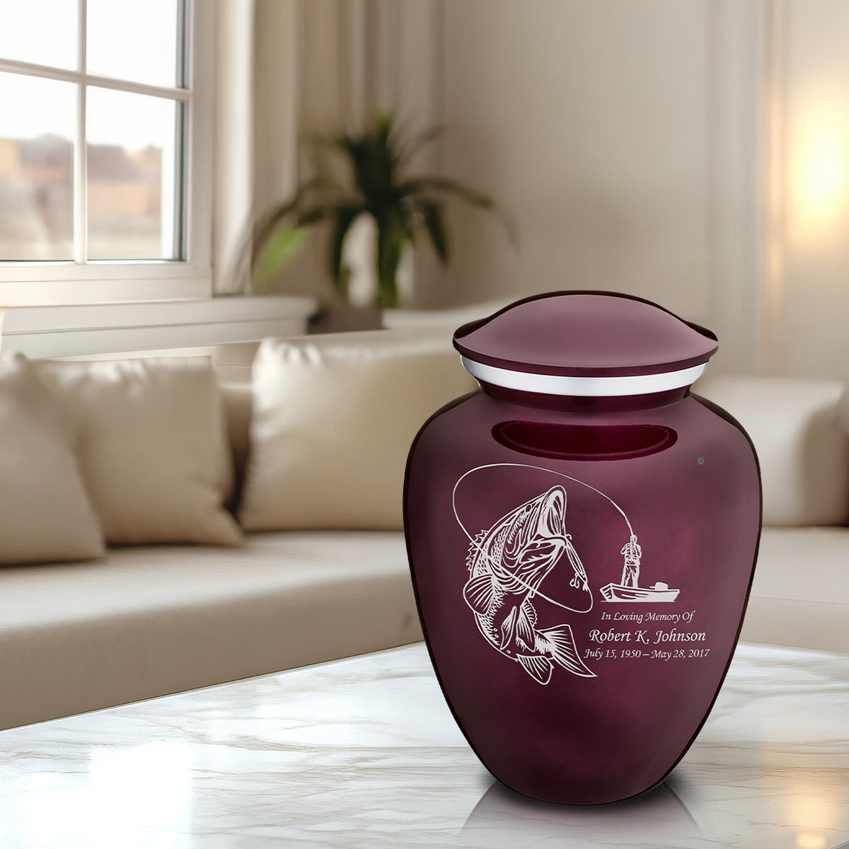 Adult Embrace Cherry Purple Fishing Cremation Urn