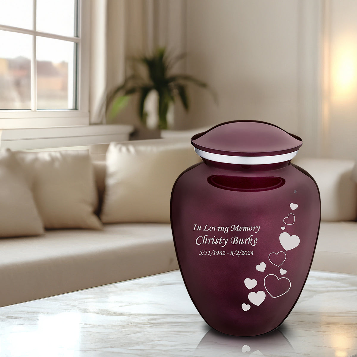 Adult Embrace Cherry Purple Floating Heart Cremation Urn