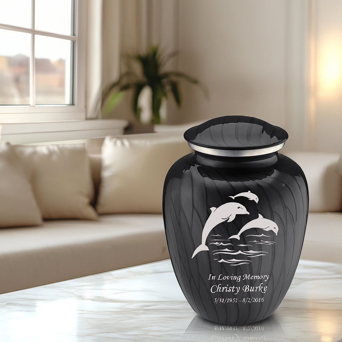 Adult Embrace Pearl Black Dolphin Cremation Urn