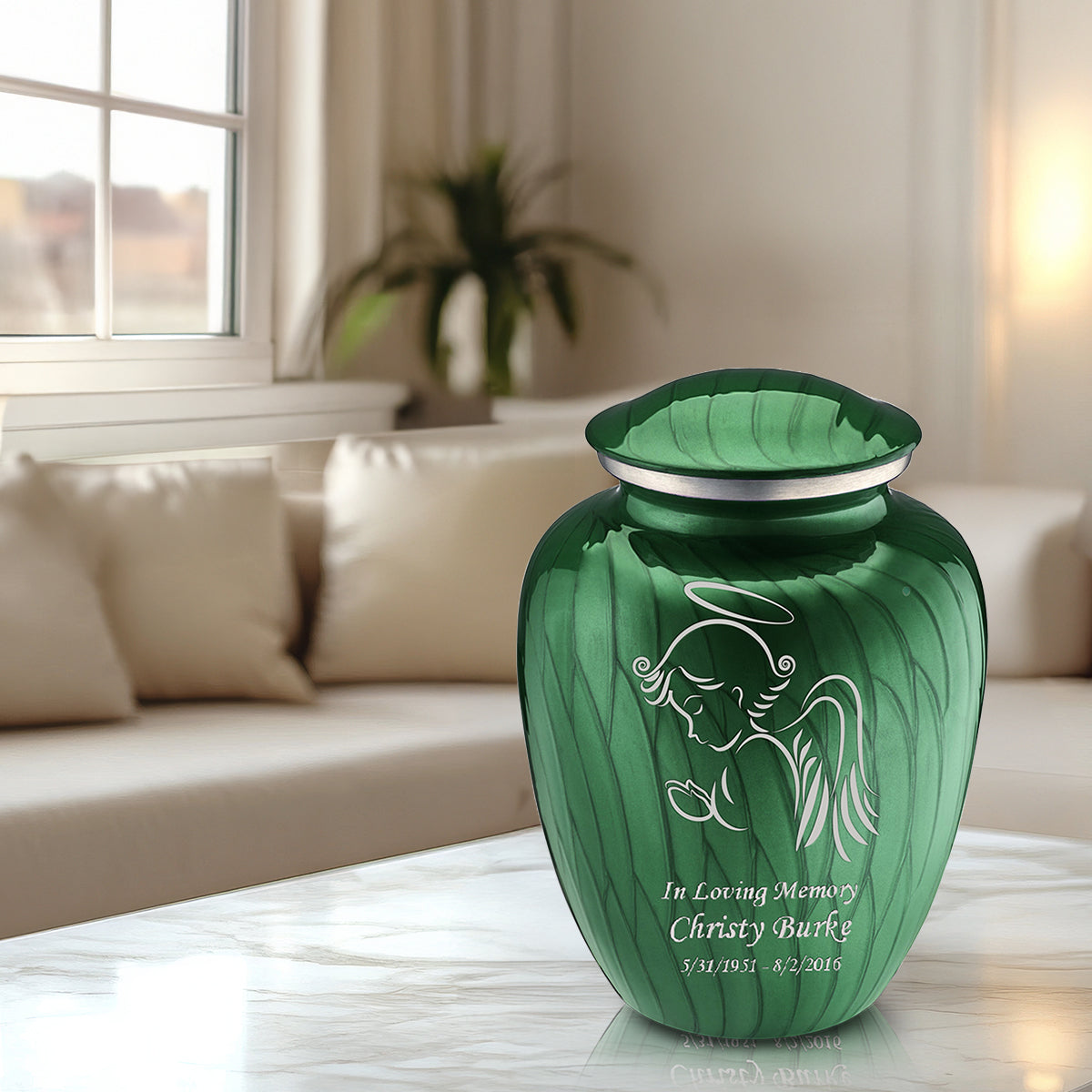 Adult Embrace Pearl Green Angel Cremation Urn