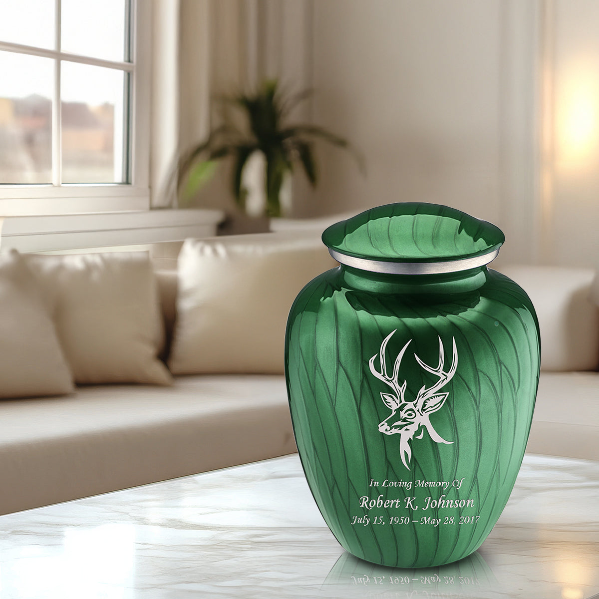 Adult Embrace Pearl Green Deer Cremation Urn