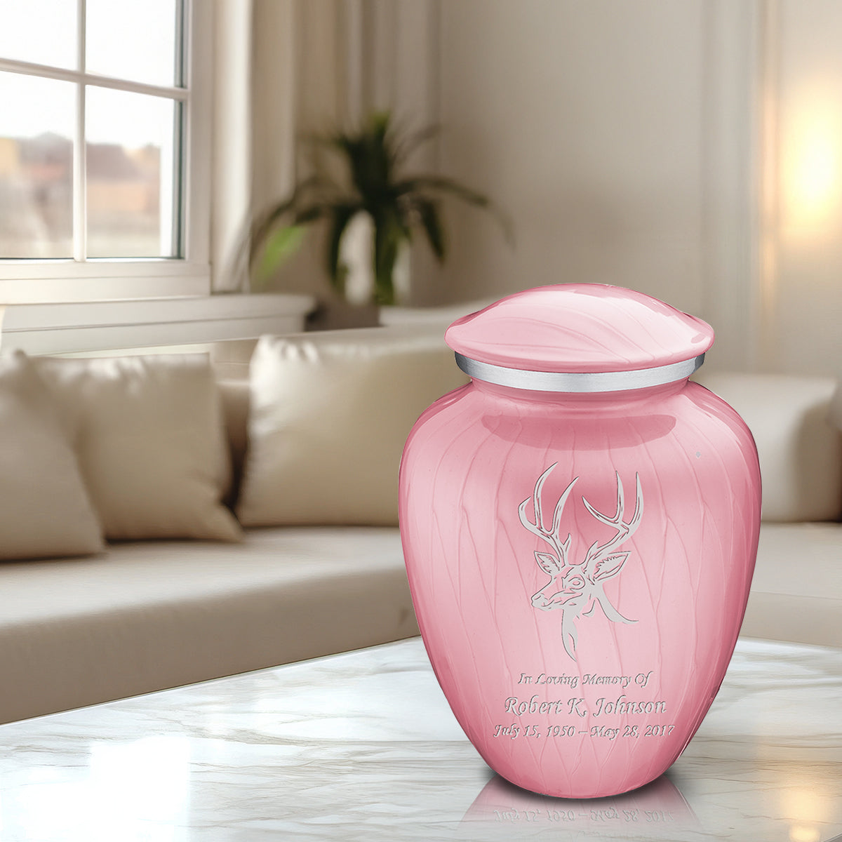 Adult Embrace Pearl Light Pink Deer Cremation Urn