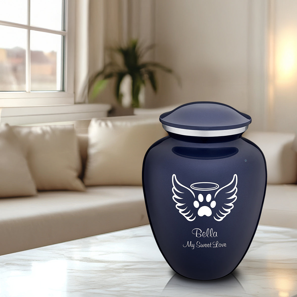 Large Embrace Cobalt Blue Pet Angel Wings Cremation Urn