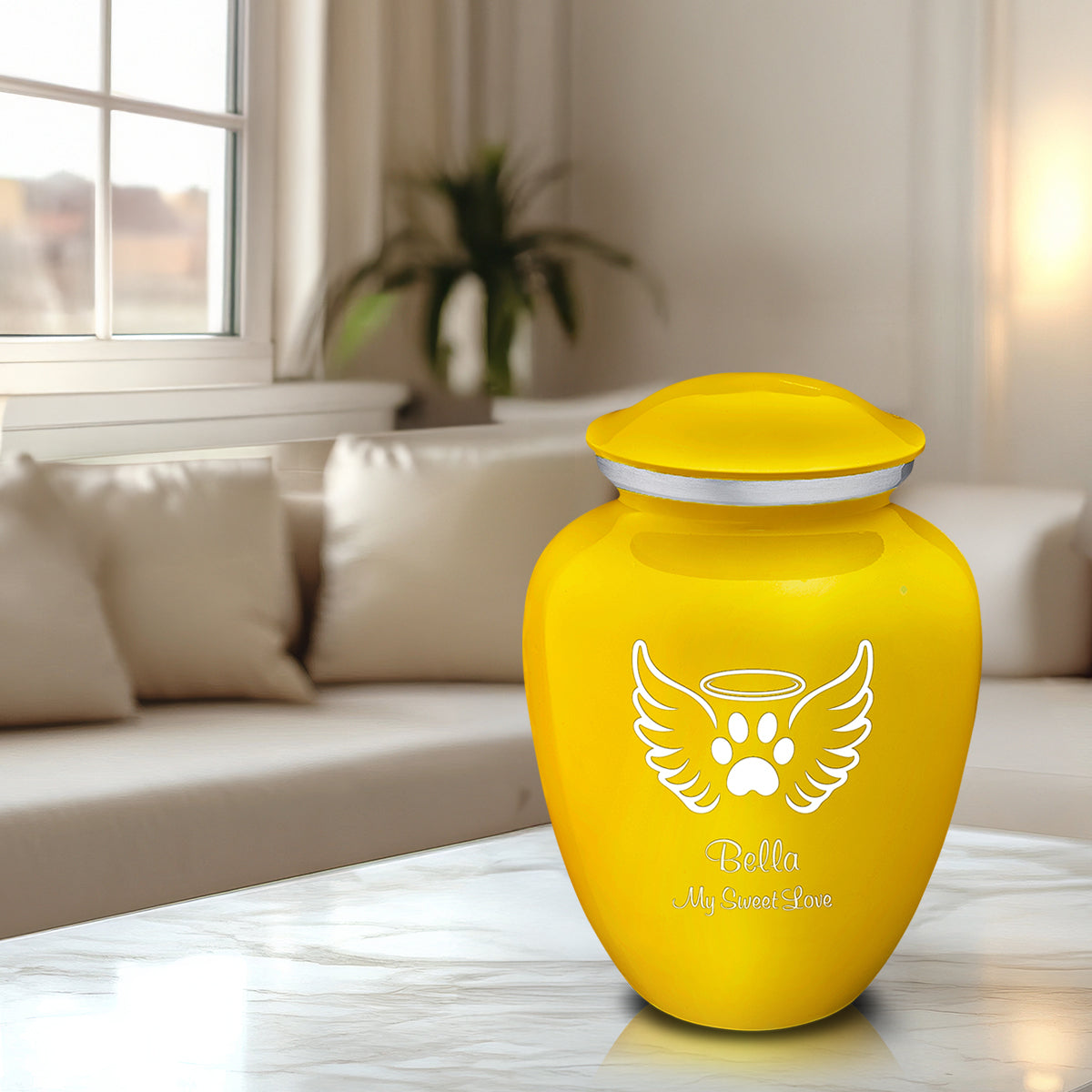 Large Embrace Yellow Pet Angel Wings Cremation Urn