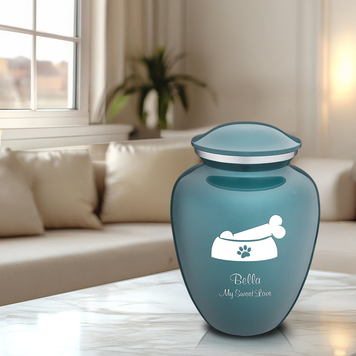 Large Embrace Teal Pet Dog Bone Cremation Urn