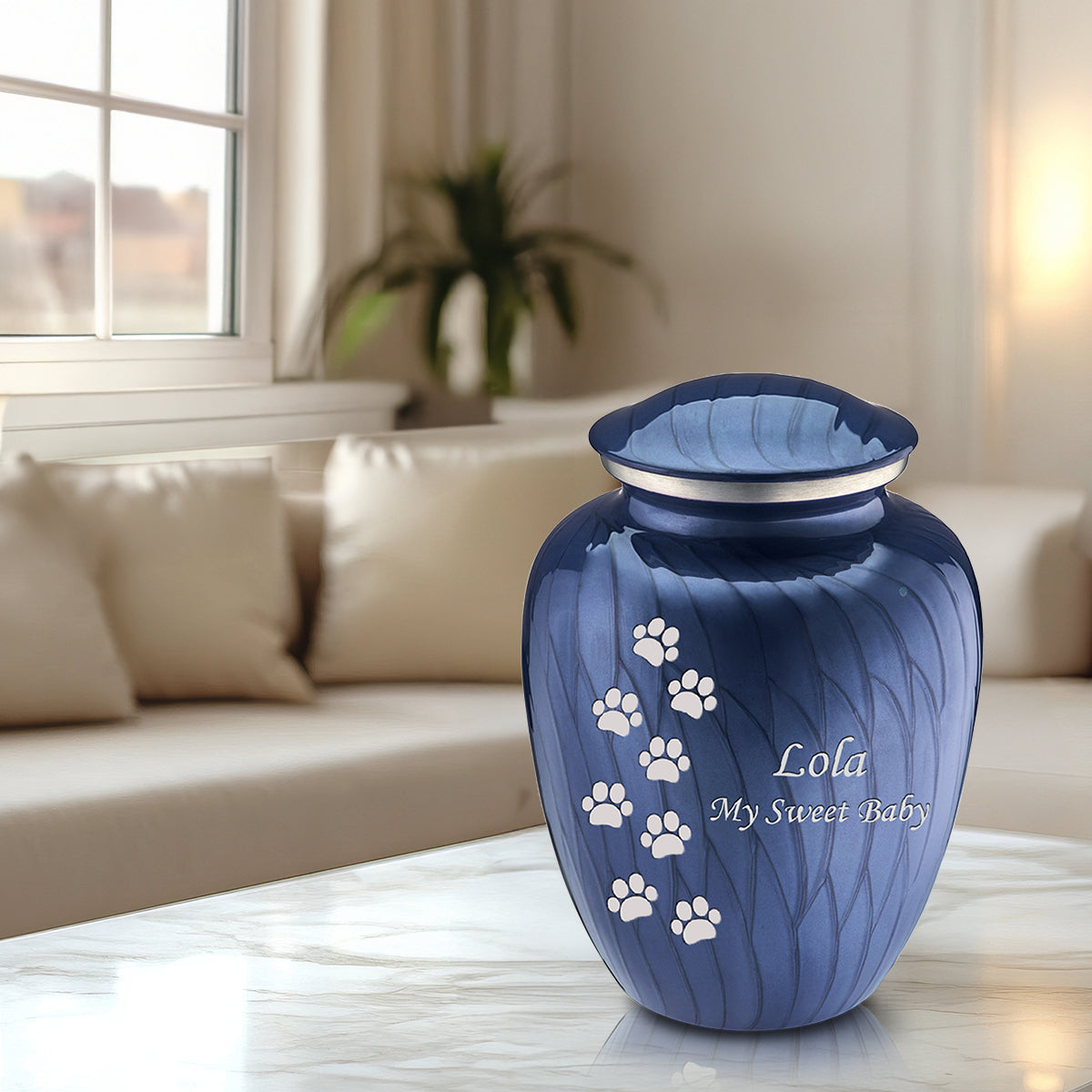Large Embrace Pearl Cobalt Blue Walking Paws Pet Cremation Urn