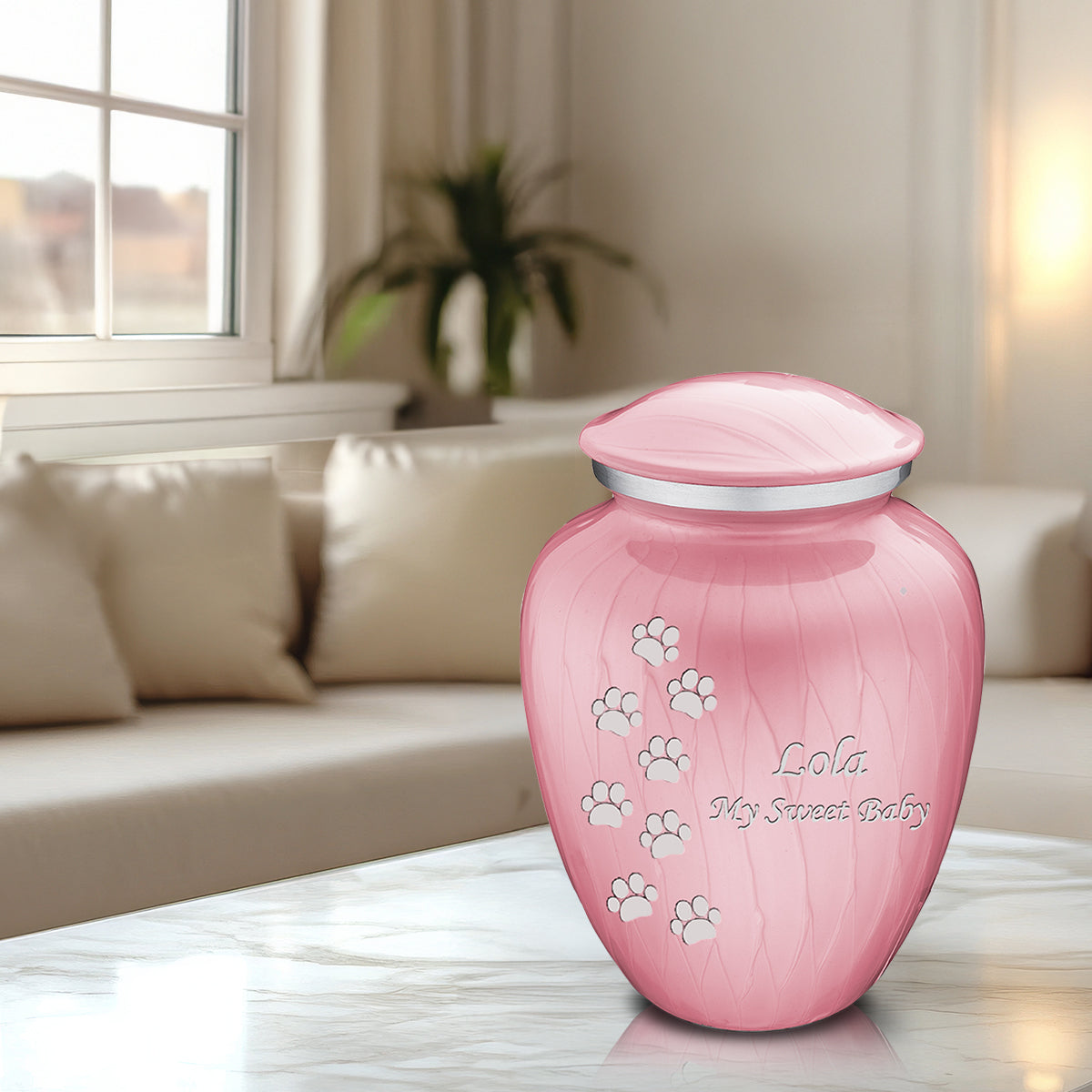 Large Embrace Pearl Light Pink Walking Paws Pet Cremation Urn