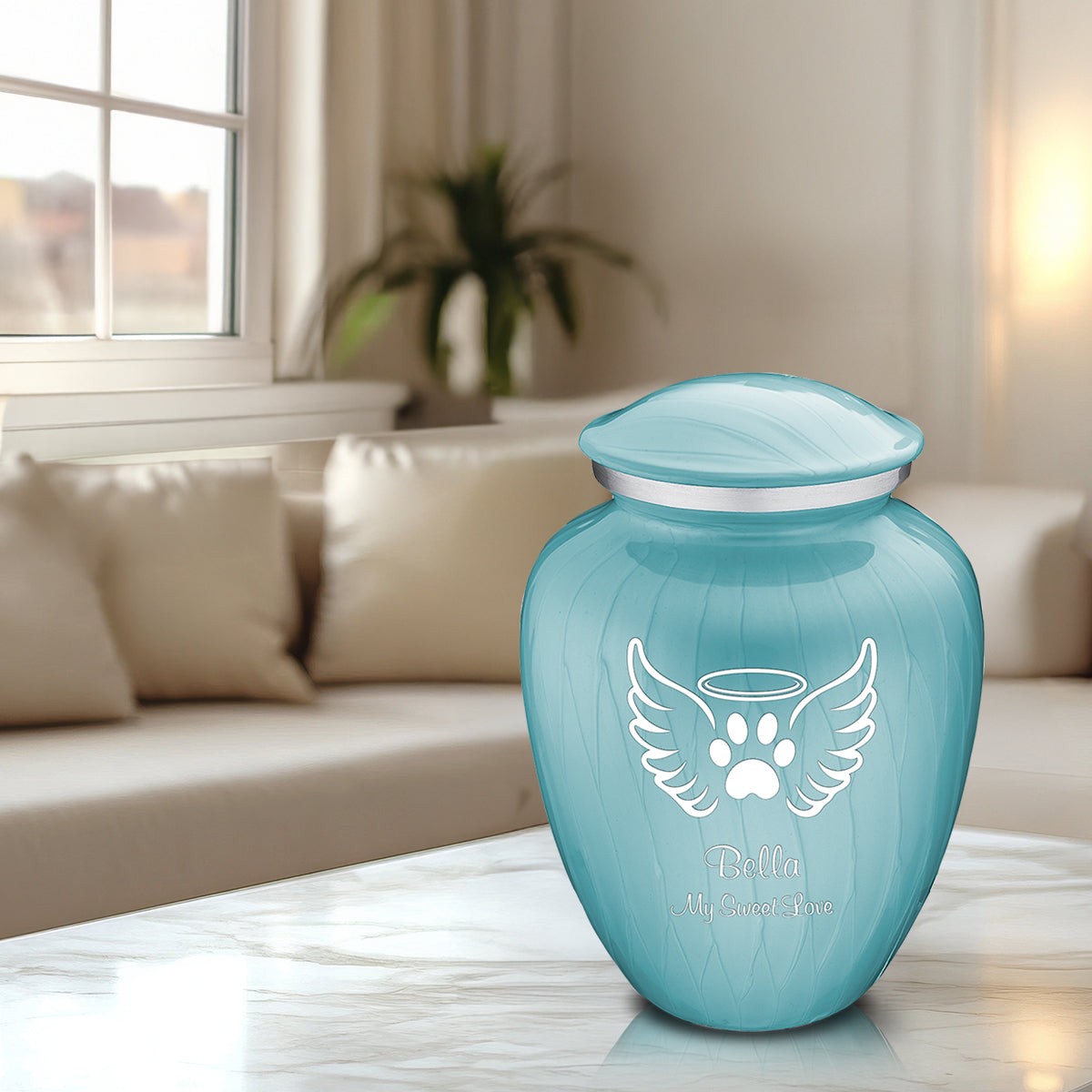 Large Embrace Pearl Light Blue Pet Angel Wings Cremation Urn