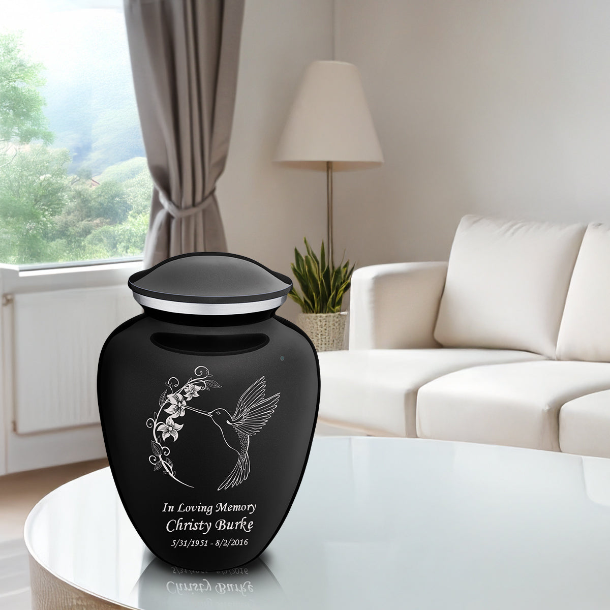 Adult Embrace Black Hummingbird Cremation Urn