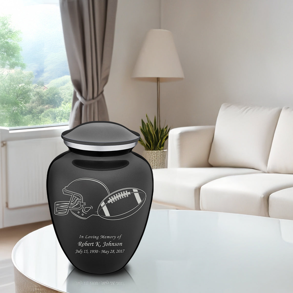 Adult Embrace Charcoal Football Cremation Urn