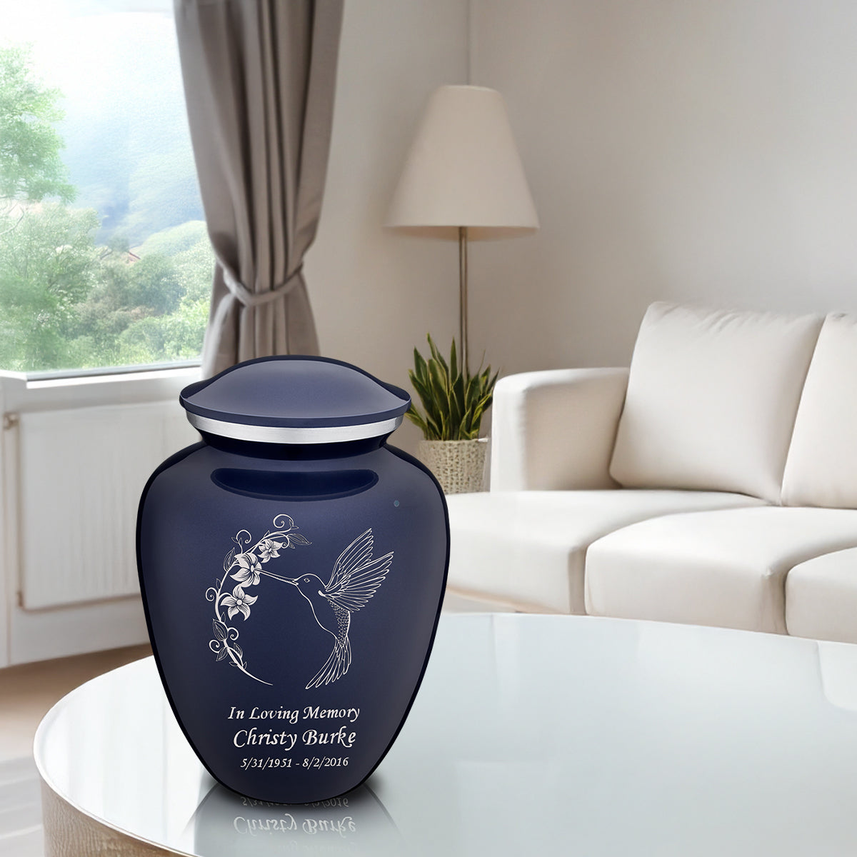 Adult Embrace Cobalt Blue Hummingbird Cremation Urn