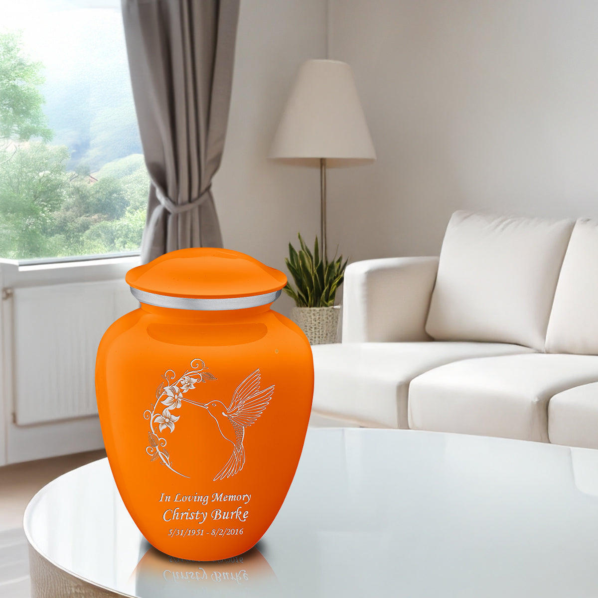 Adult Embrace Burnt Orange Hummingbird Cremation Urn