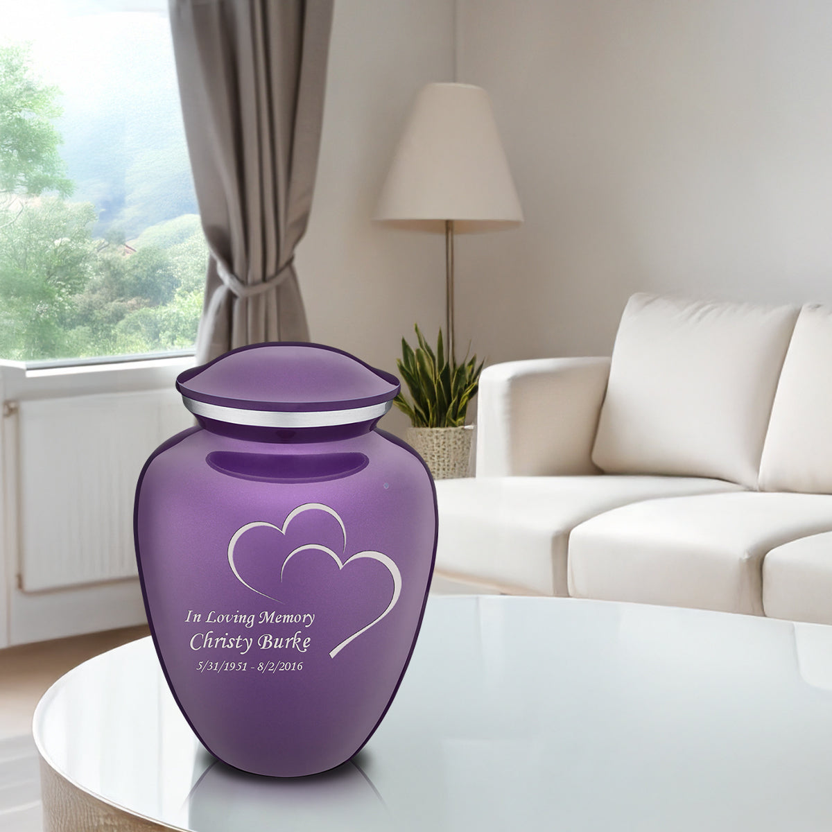 Adult Embrace Purple Hearts Cremation Urn