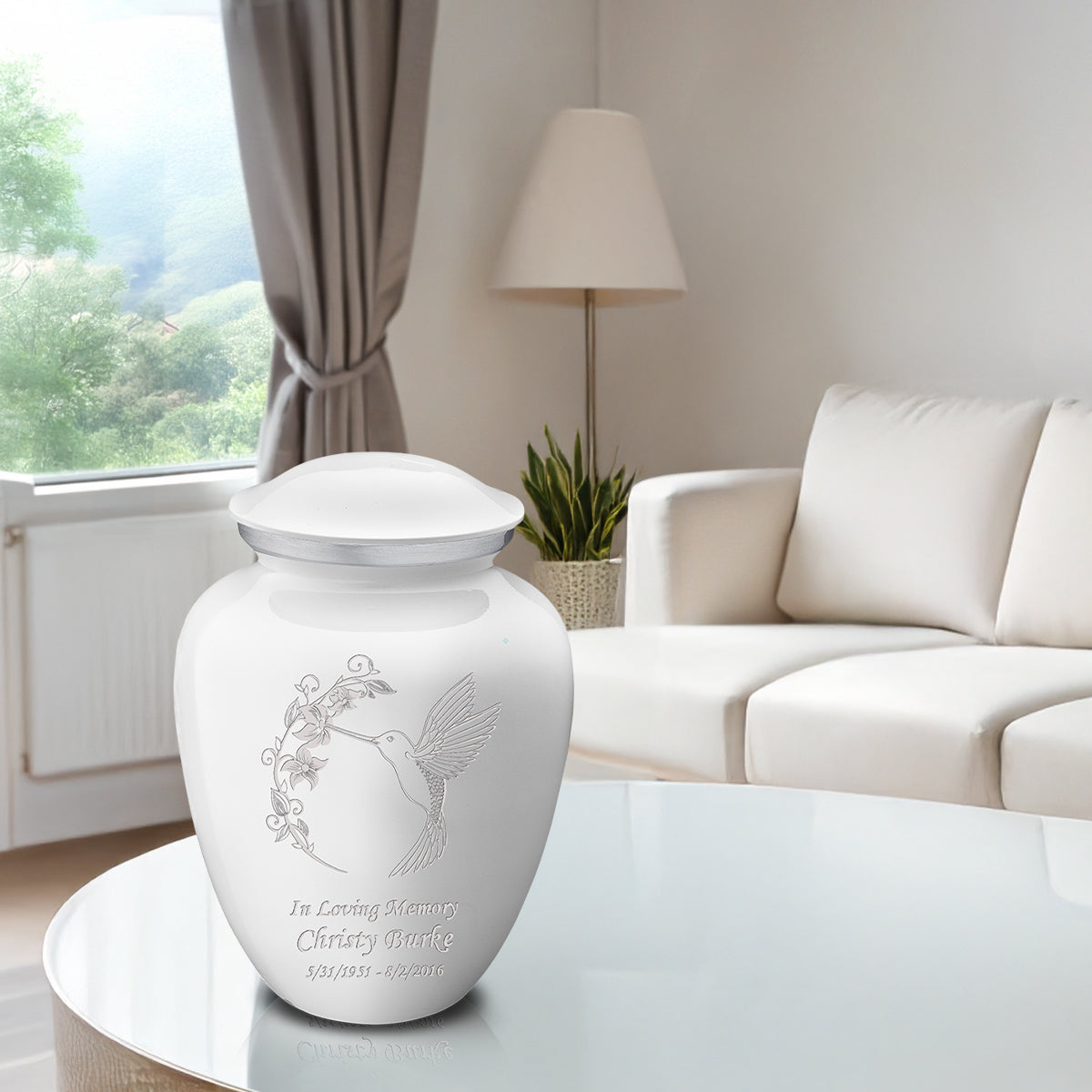 Adult Embrace White Hummingbird Cremation Urn
